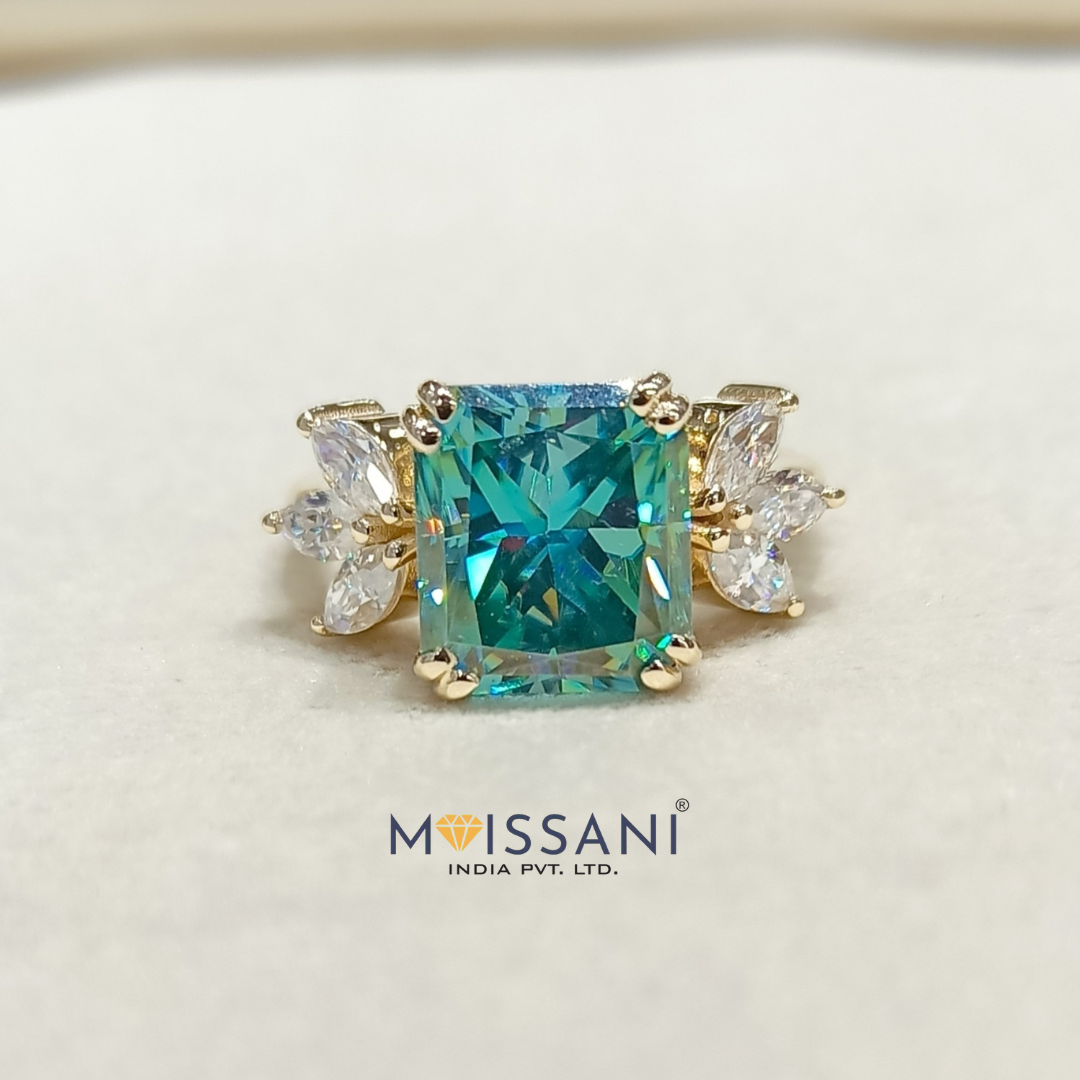 Moissanite Green Radiant Shape Ring - Moissani.in