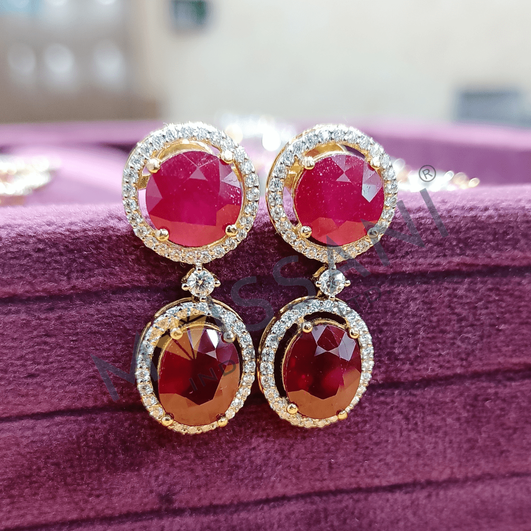 round earrings, ruby earrings