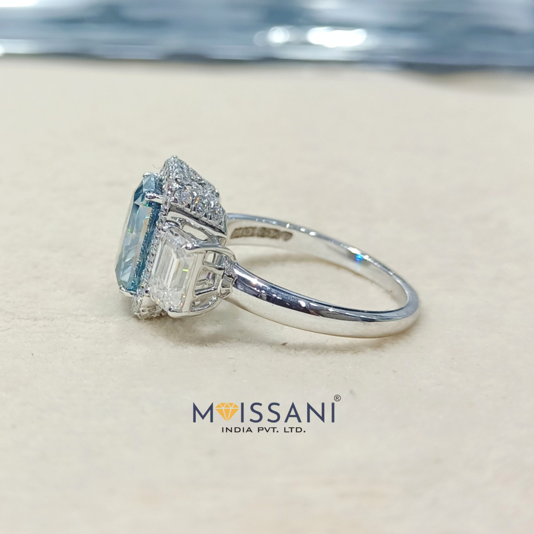 Blue Moissanite Radiant & Emerald Shape Solitaire Ring - LR00359