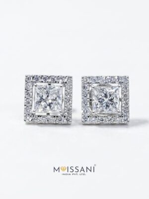 Lab-Grown Diamond Princess Shape Halo Earring - LE0016A