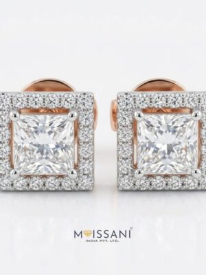 Lab-Grown Diamond Princess With Halo Earring - LE00109