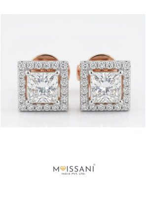 Lab-Grown Diamond Princess With Halo Earring - LE0109