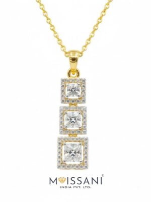 Lab-Grown Diamond Princess and Round Shape Pendant - LPT0078