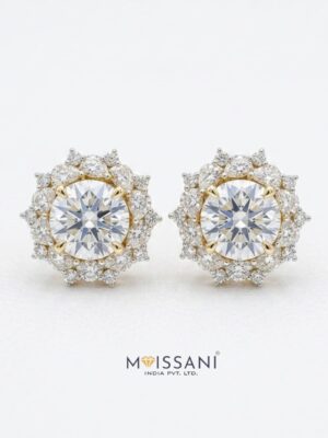 Lab-Grown Diamond Round Shape with Halo Earring - LE0158