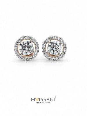 Lab-Grown Diamond Round With Halo Shape Earring - LE0089