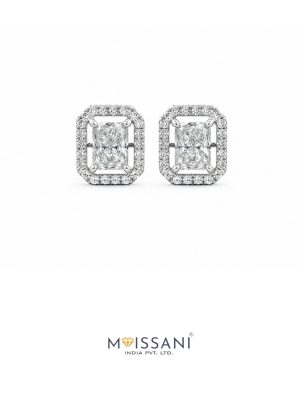 Lab-Grown Diamond Radiant With Halo Earring - LE0019